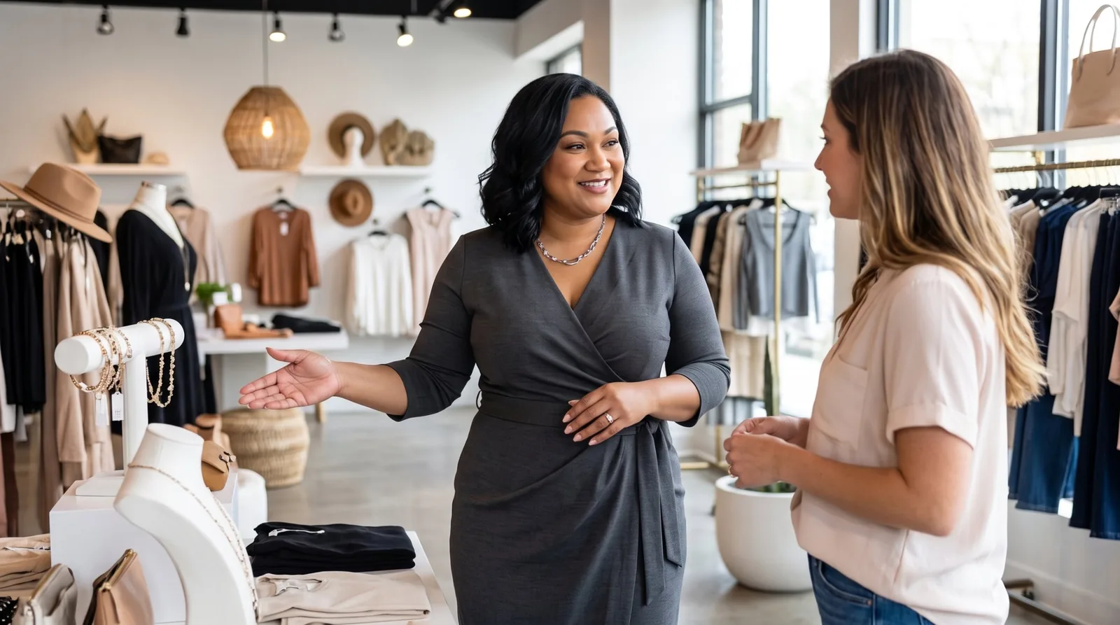 Shanen helping a boutique owner with her business