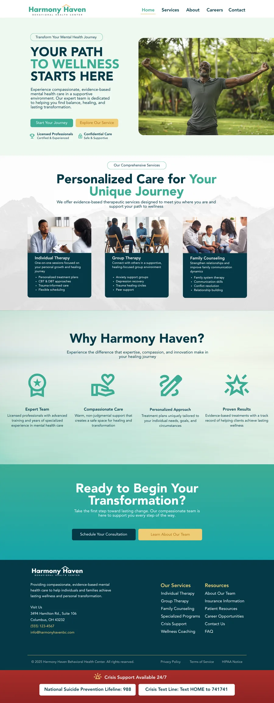 Harmony Haven Behavioral Health home page designed by Ready to Grow